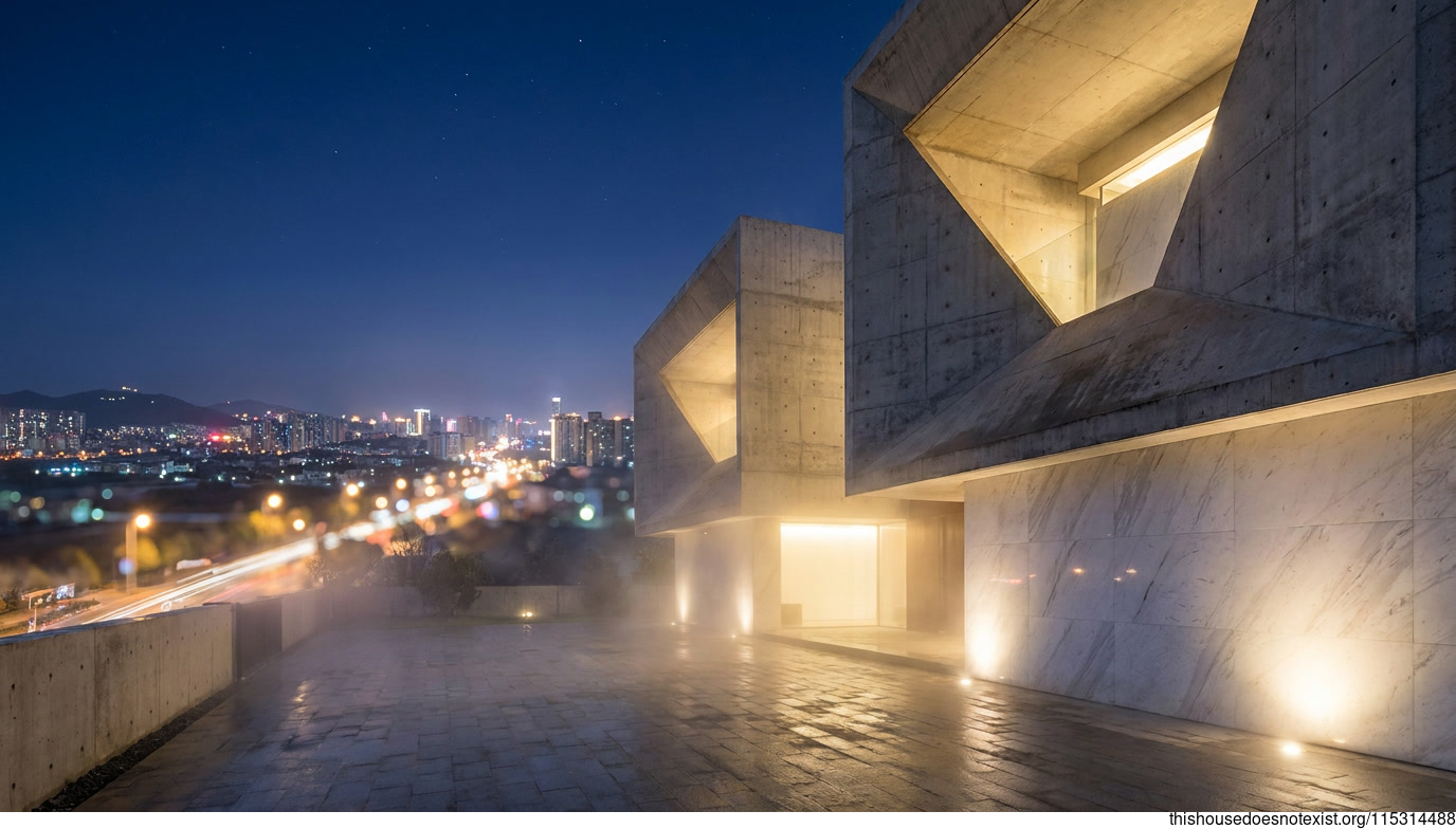 Brutalist Concrete Night Triangle in Kunming