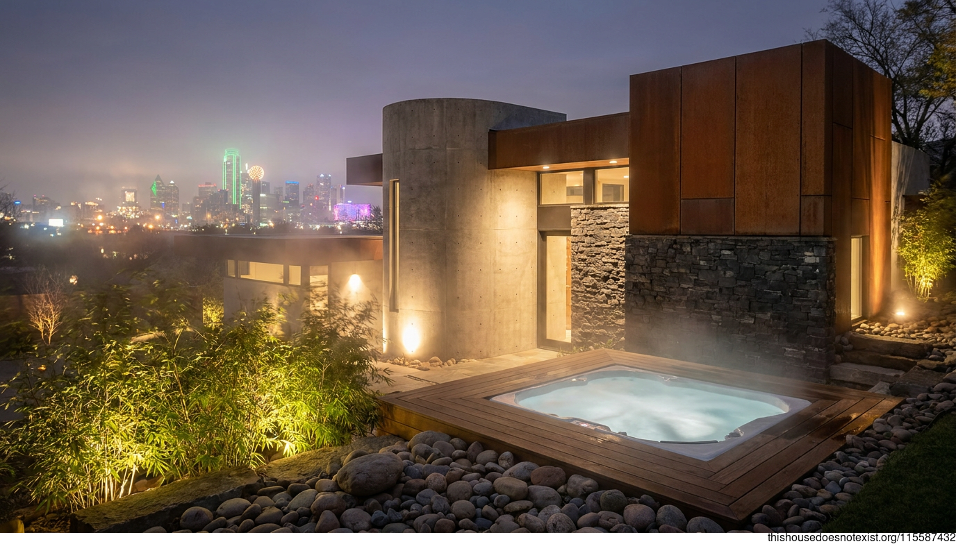 Japanese Concrete Night Jacuzzi Retreat