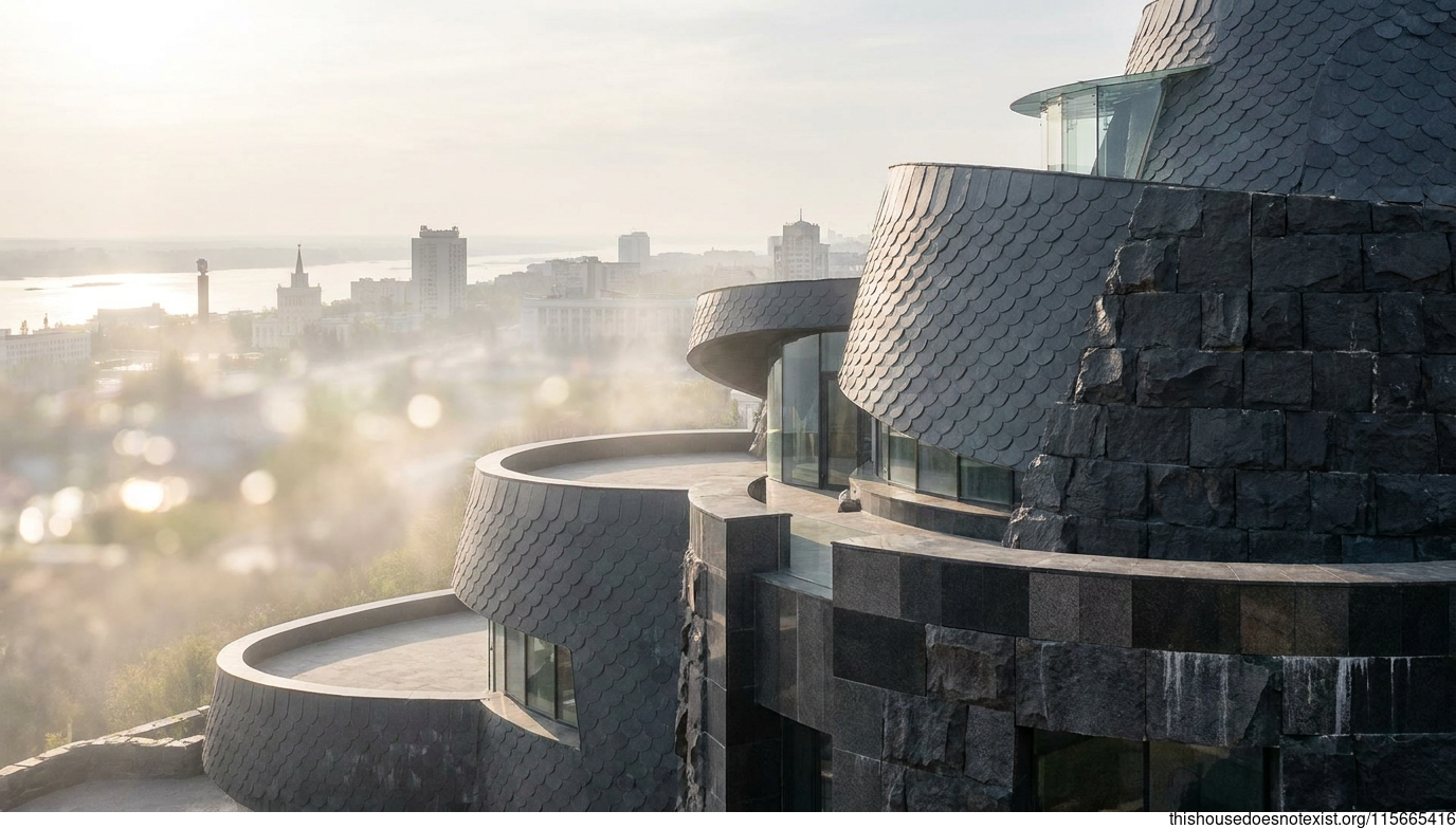 Futuristic Maximalist Circular Stone House