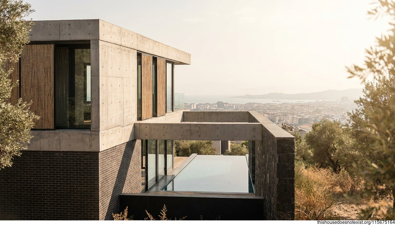 Brutalist Concrete Villa with Infinity Pool