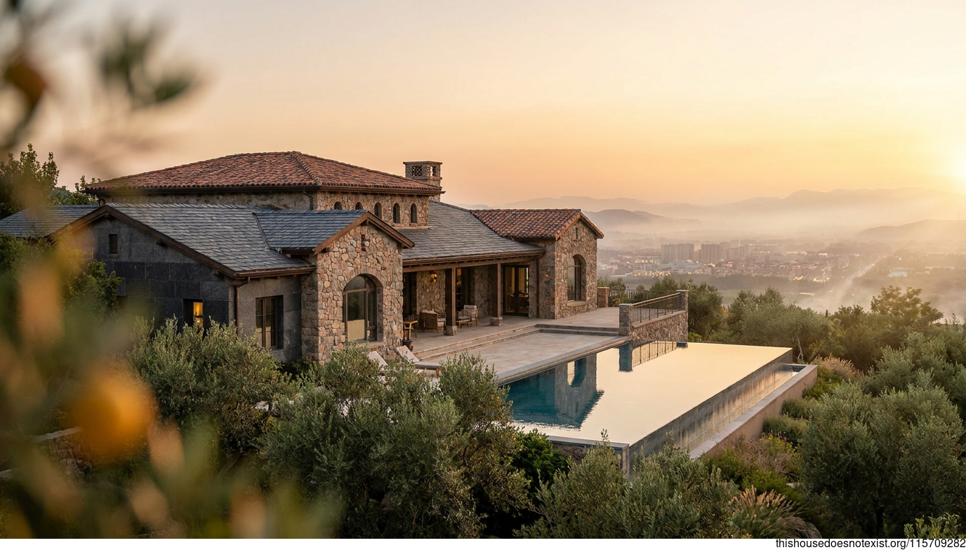 Mediterranean Stone Villa at Sunset