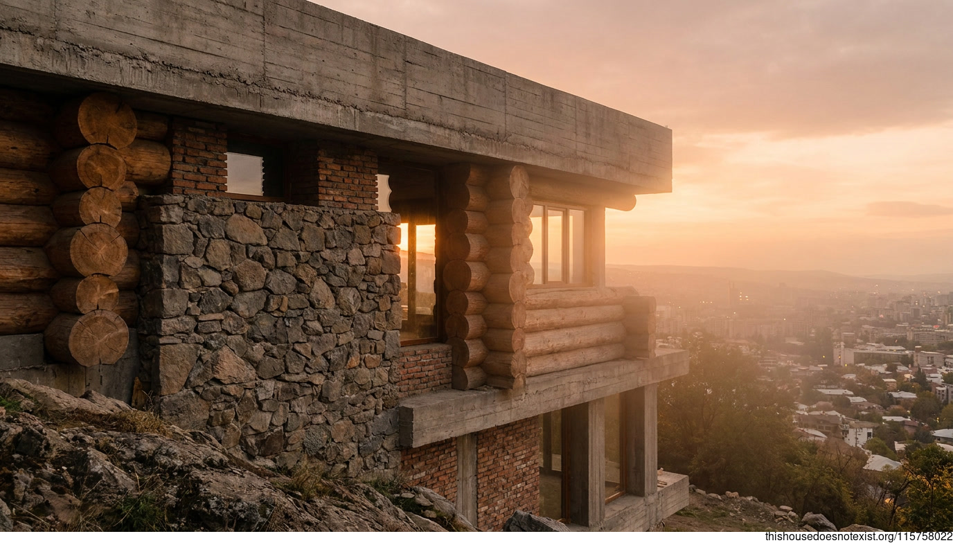 Brutalist Concrete Circular Home at Sunset