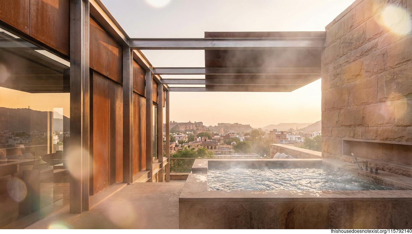 Steel, Stone & Sunset Jacuzzi