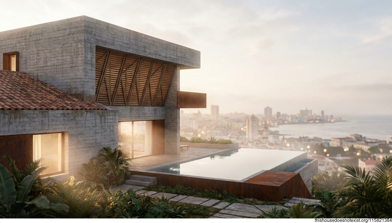 Brutalist Concrete Triangular Home at Havana Sunrise