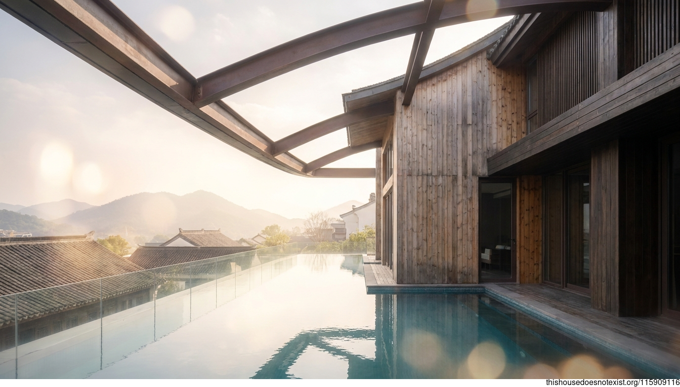 Curved Steel, Cedar, and Infinity Pool