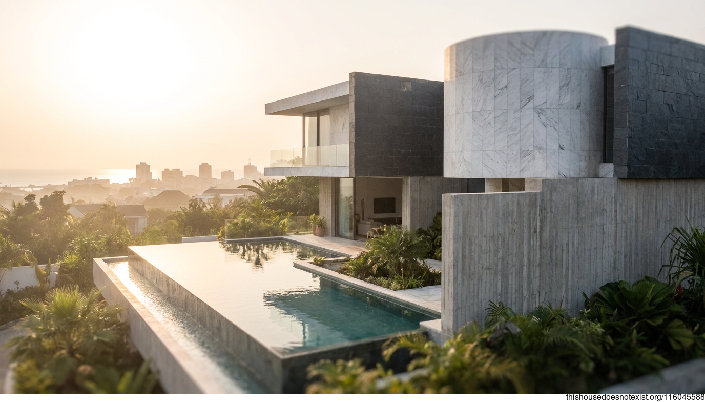 Modern Circular Marble Villa at Sunrise