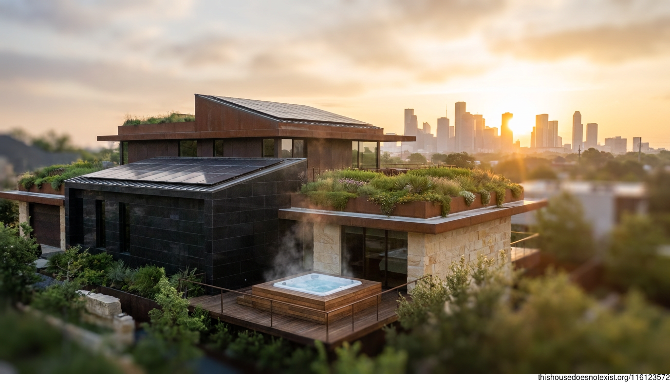 Polished Black Stone Sunset Jacuzzi Home
