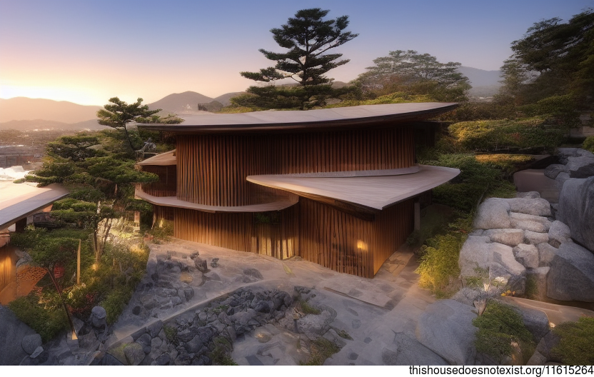 A Sustainable, Eco-Friendly Home in Fukuoka, Japan With Exposed Wood, Curved Bamboo, and Hot Spring Rocks