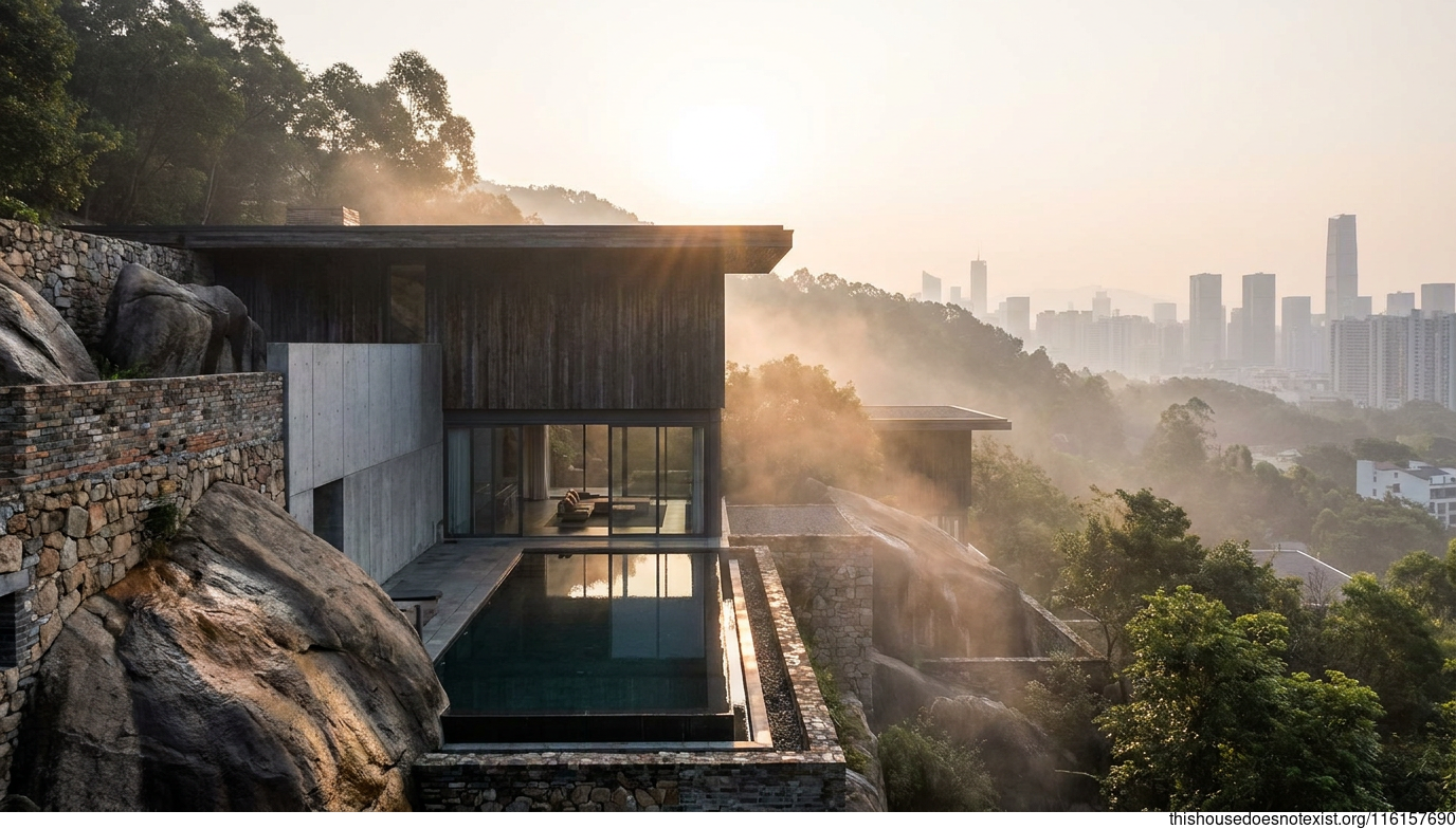 Curved Stone Minimalist Sunrise House