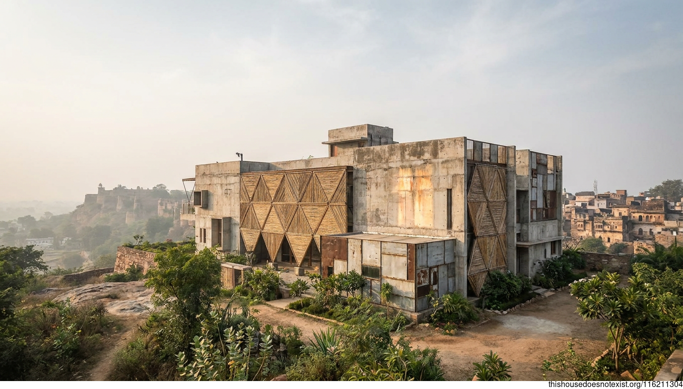 Industrial Maximalist Concrete Bamboo House