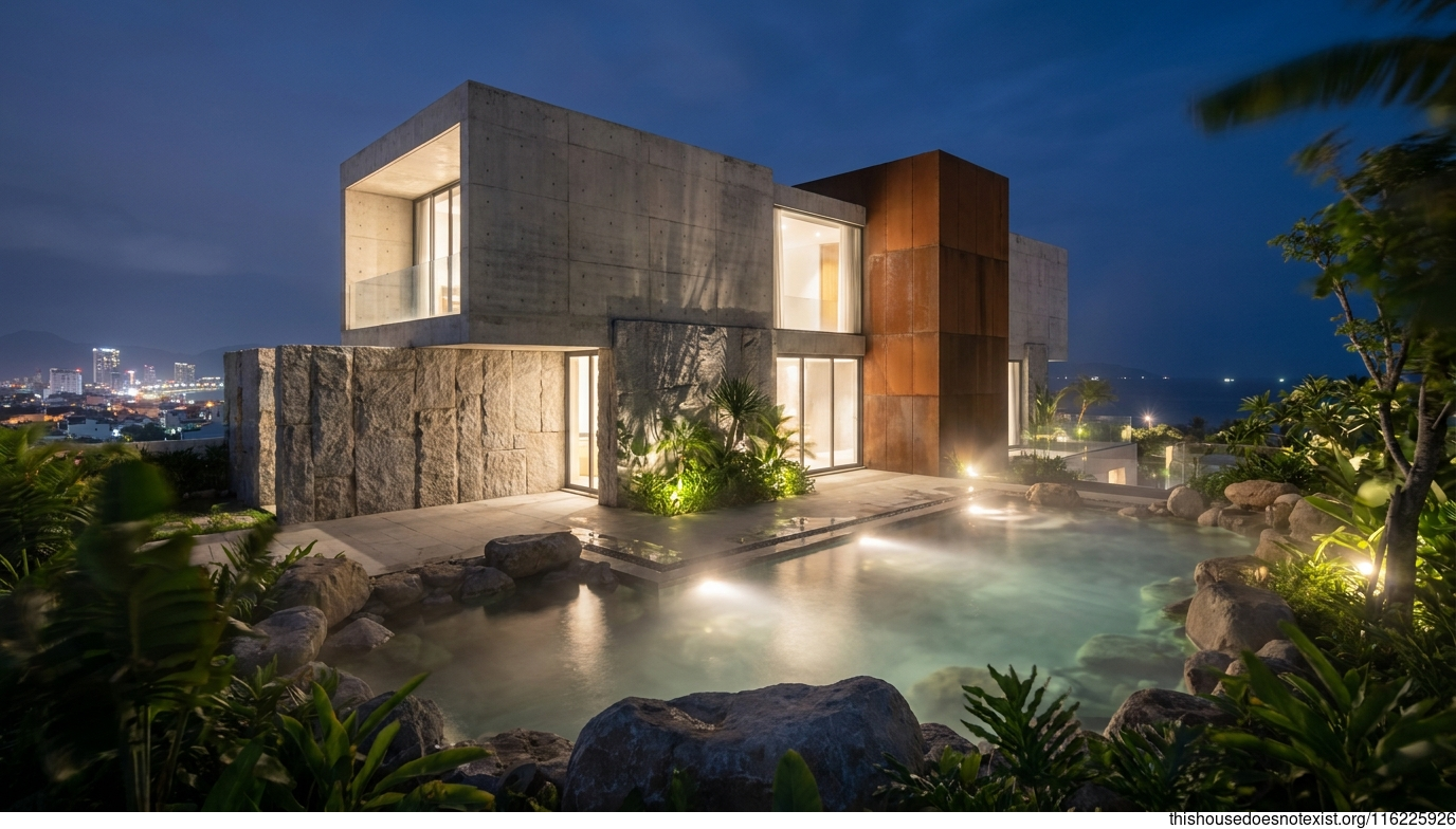 Nighttime Concrete Villa, Steaming Springs