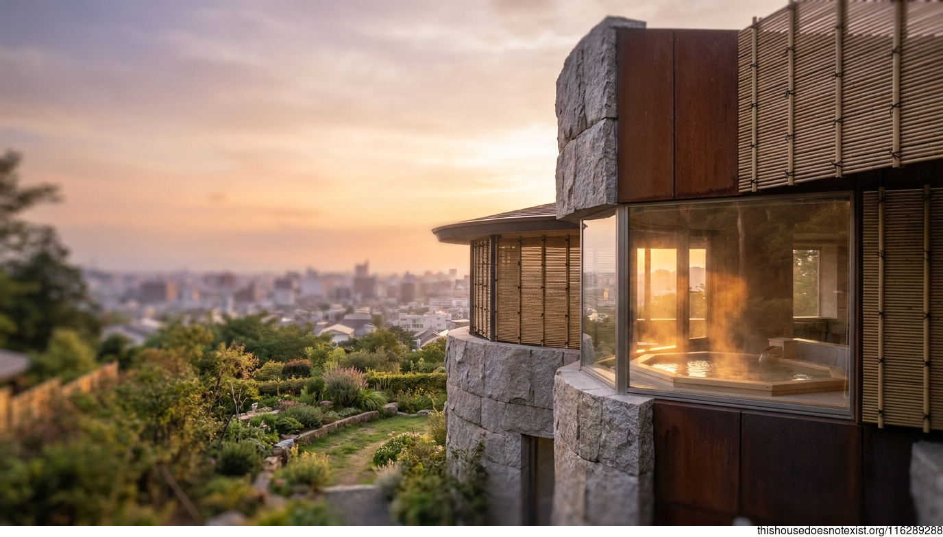 Curved Corten & Bamboo Jacuzzi