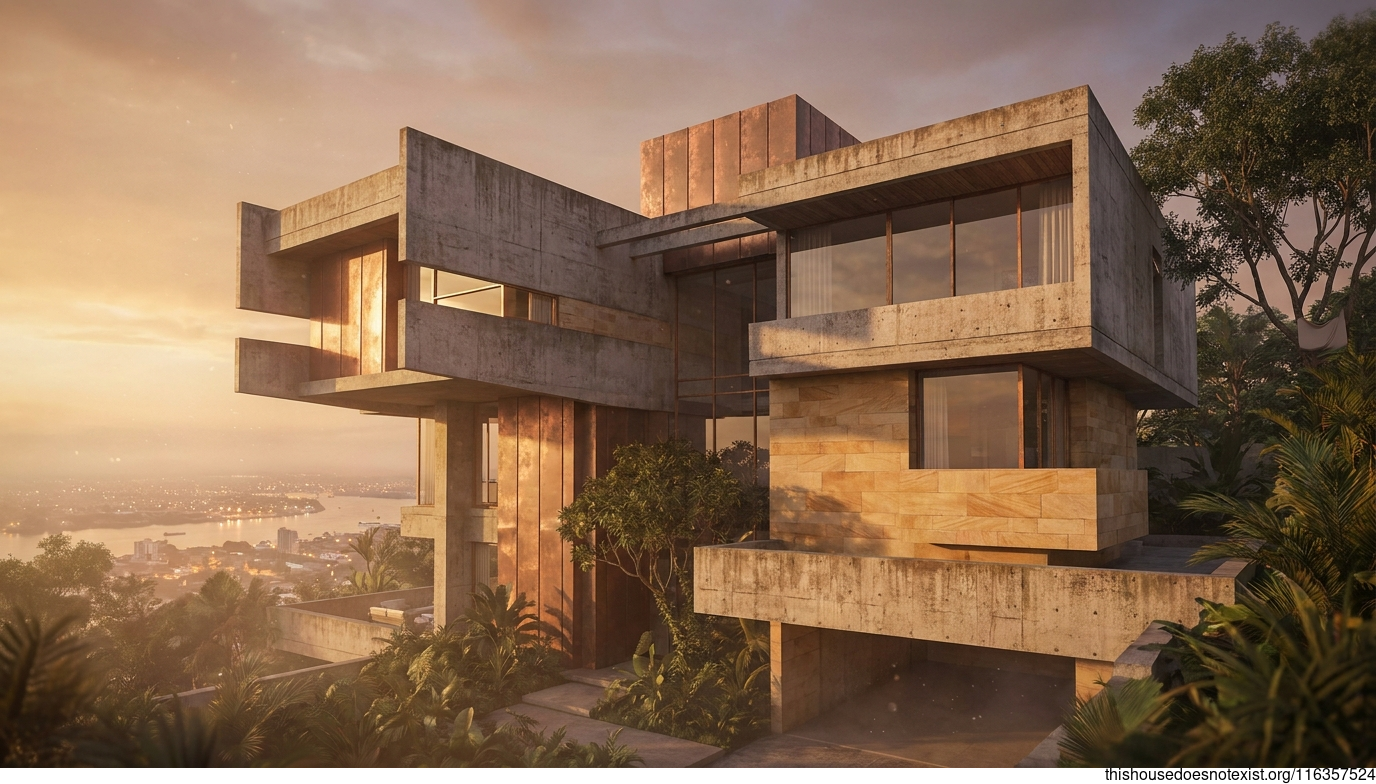 Brutalist Concrete Maximalist Sunset House