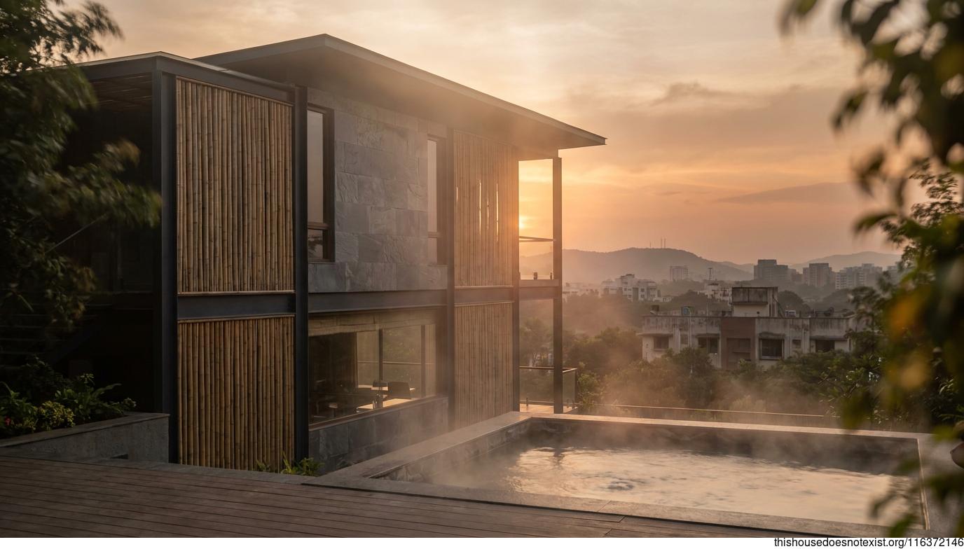Scandinavian Slate House at Sunset