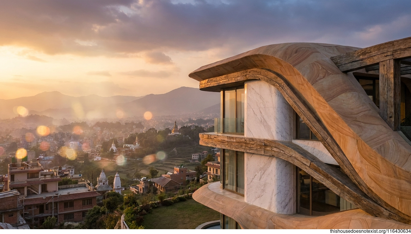 Futuristic Curved Sandstone Sunset Home