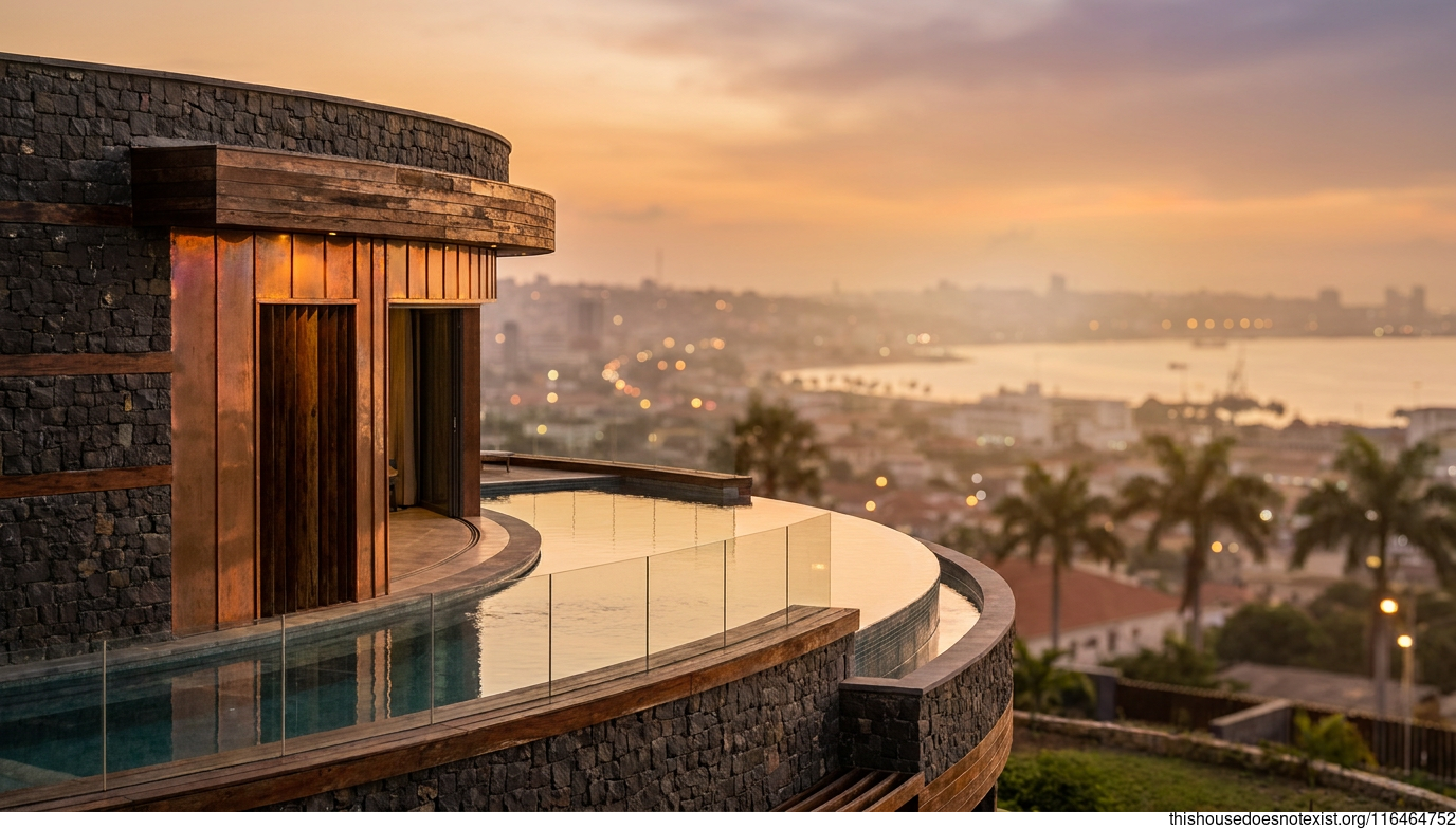 Curved Stone & Copper Pool