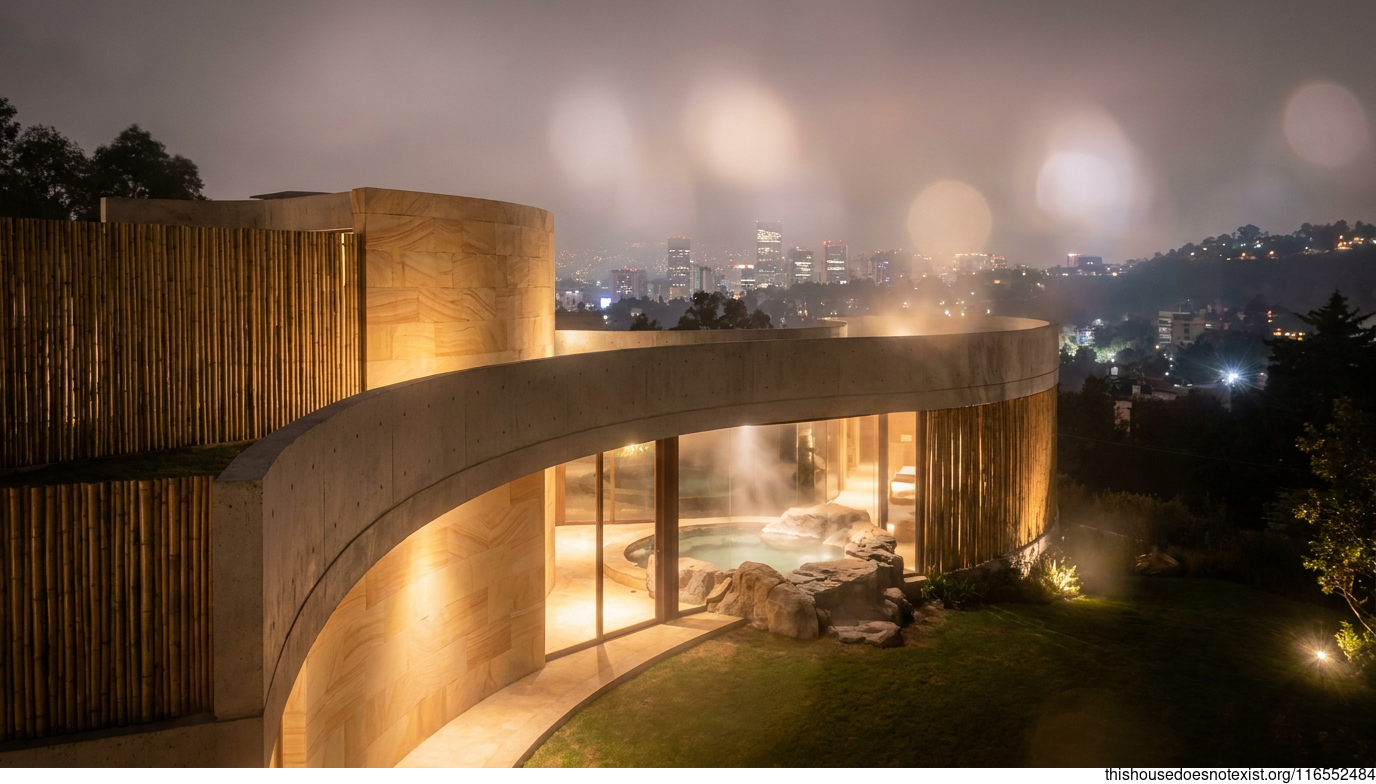 Mid-Century Modern House in Mexico City Night