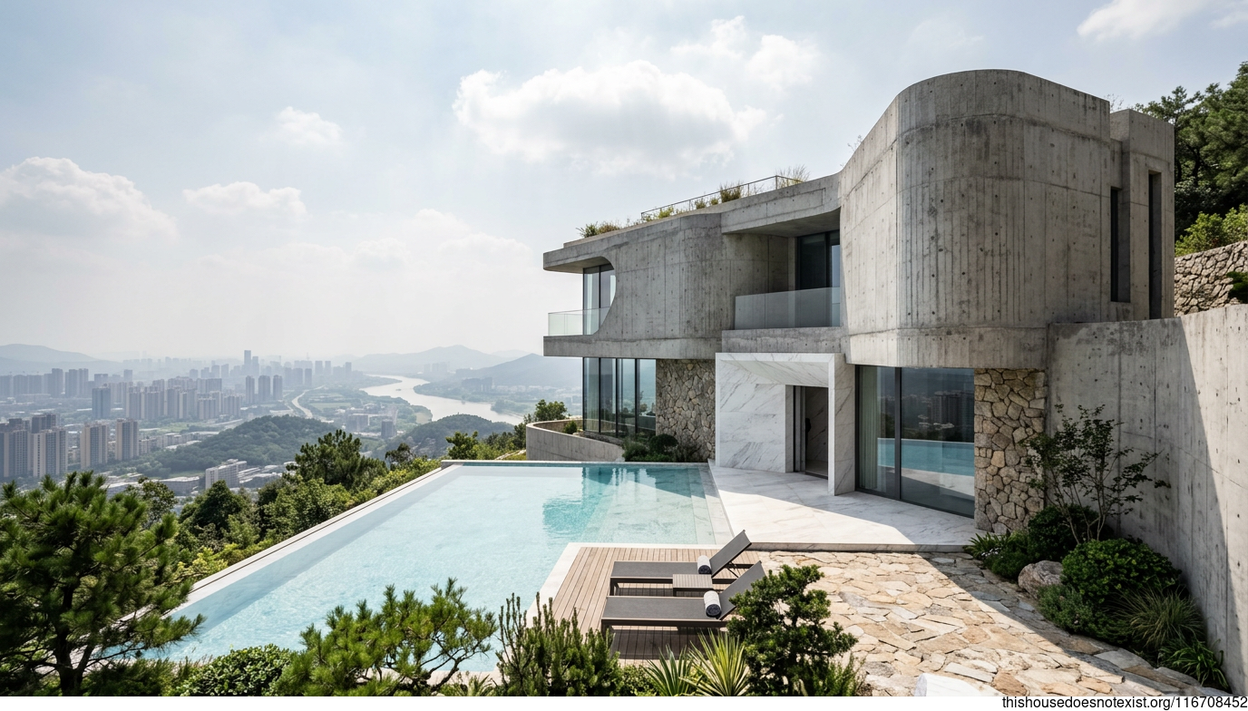 Changshu Brutalist Concrete Infinity Pool House