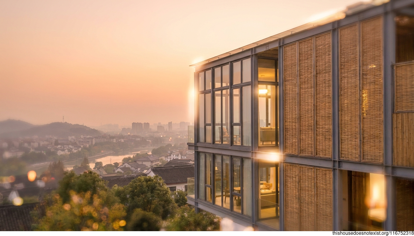 Modern Rectangular Home in Changshu Sunset