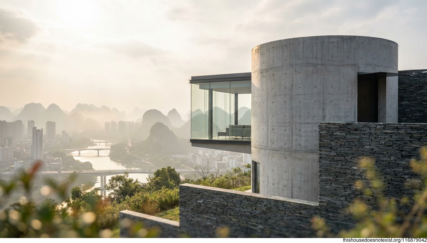Futuristic Minimalist Concrete Home, Liuzhou