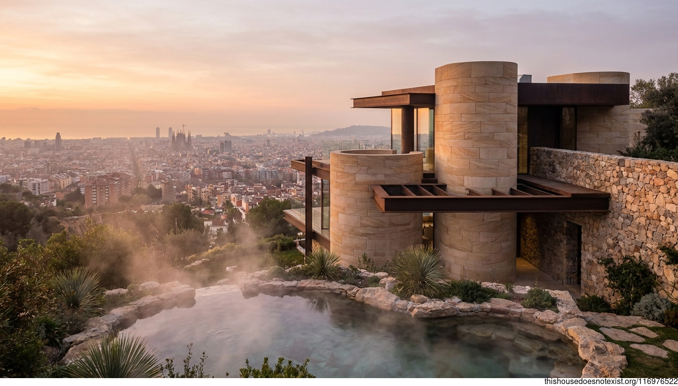 Futuristic Maximalist Sandstone Sunset Retreat