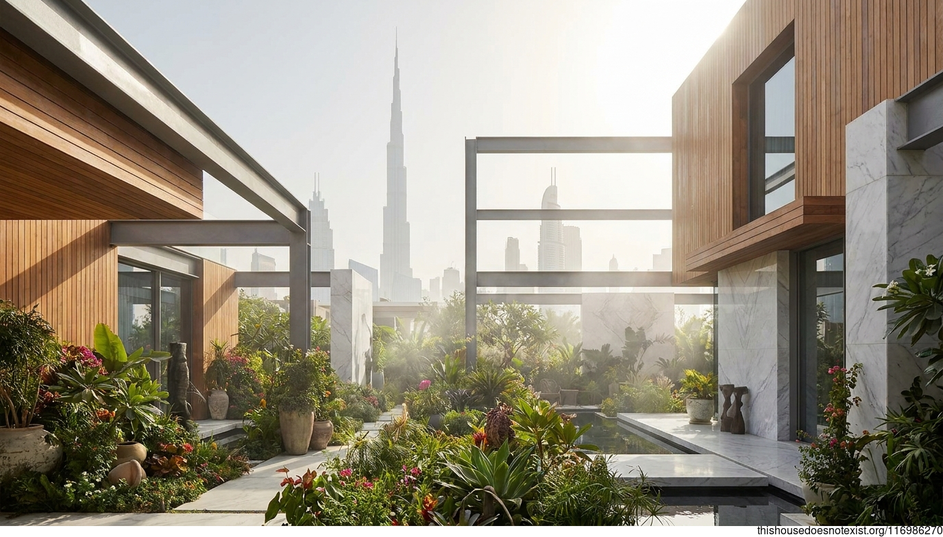 Modern Marble Garden in Dubai Noon