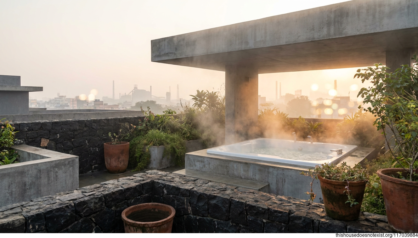 Brutalist Concrete Garden at Sunrise