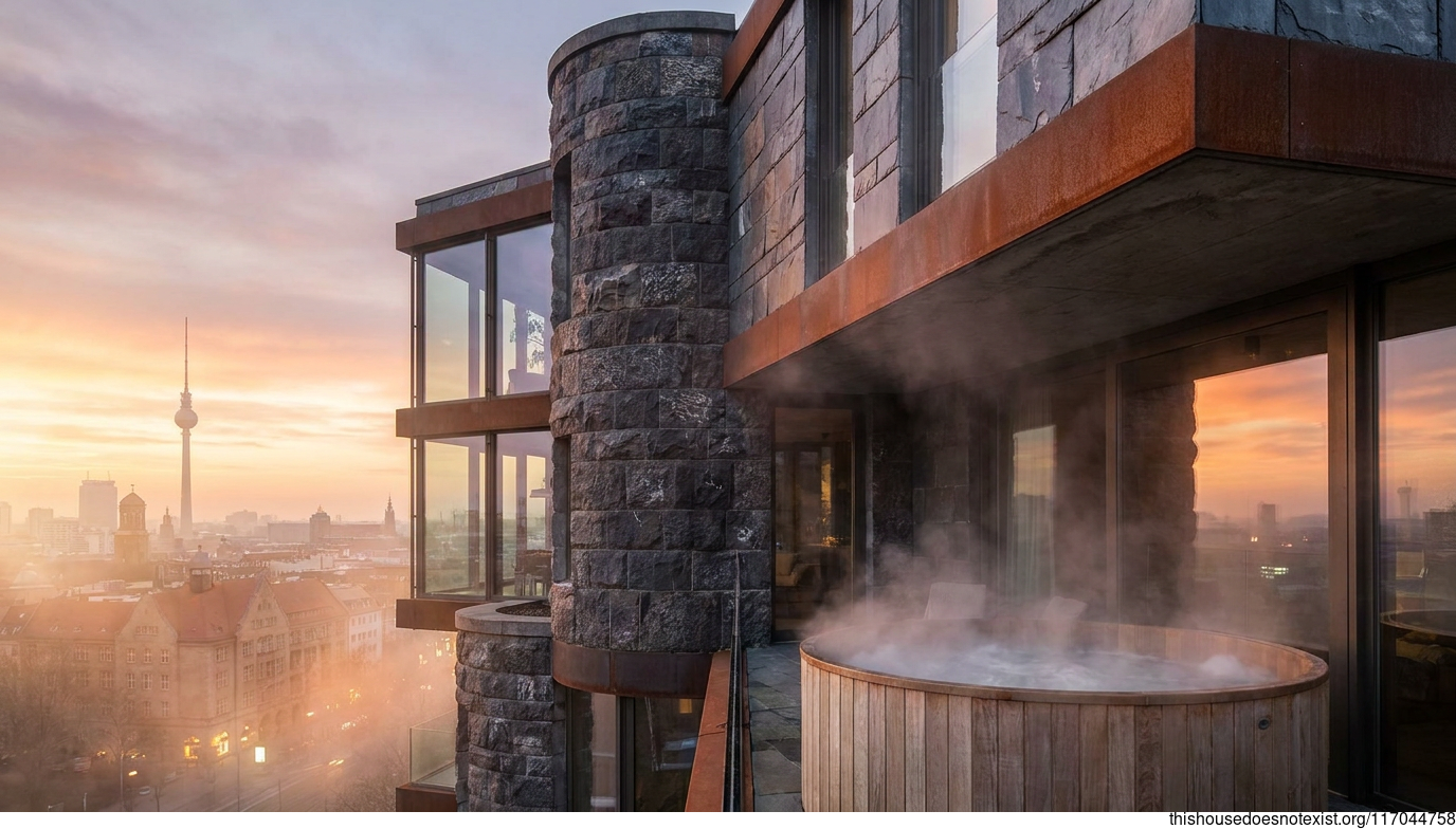 Brutalist Berlin Black Stone Sunset Jacuzzi