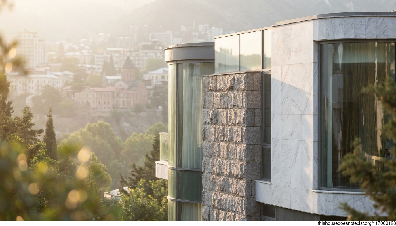 Curved Glass House, Tbilisi Sunrise
