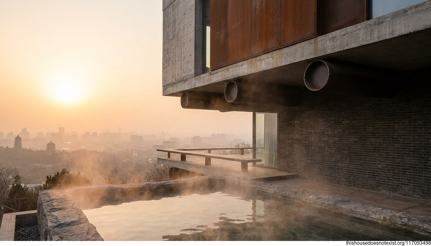 Brutalist Concrete Circle Over Hot Spring