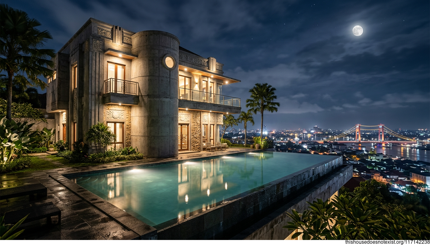 Circular Concrete Night Villa, Palembang