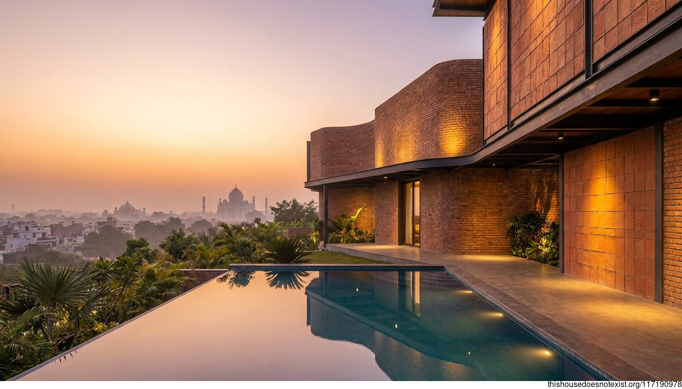 Curved Brick Modern Tropical Retreat