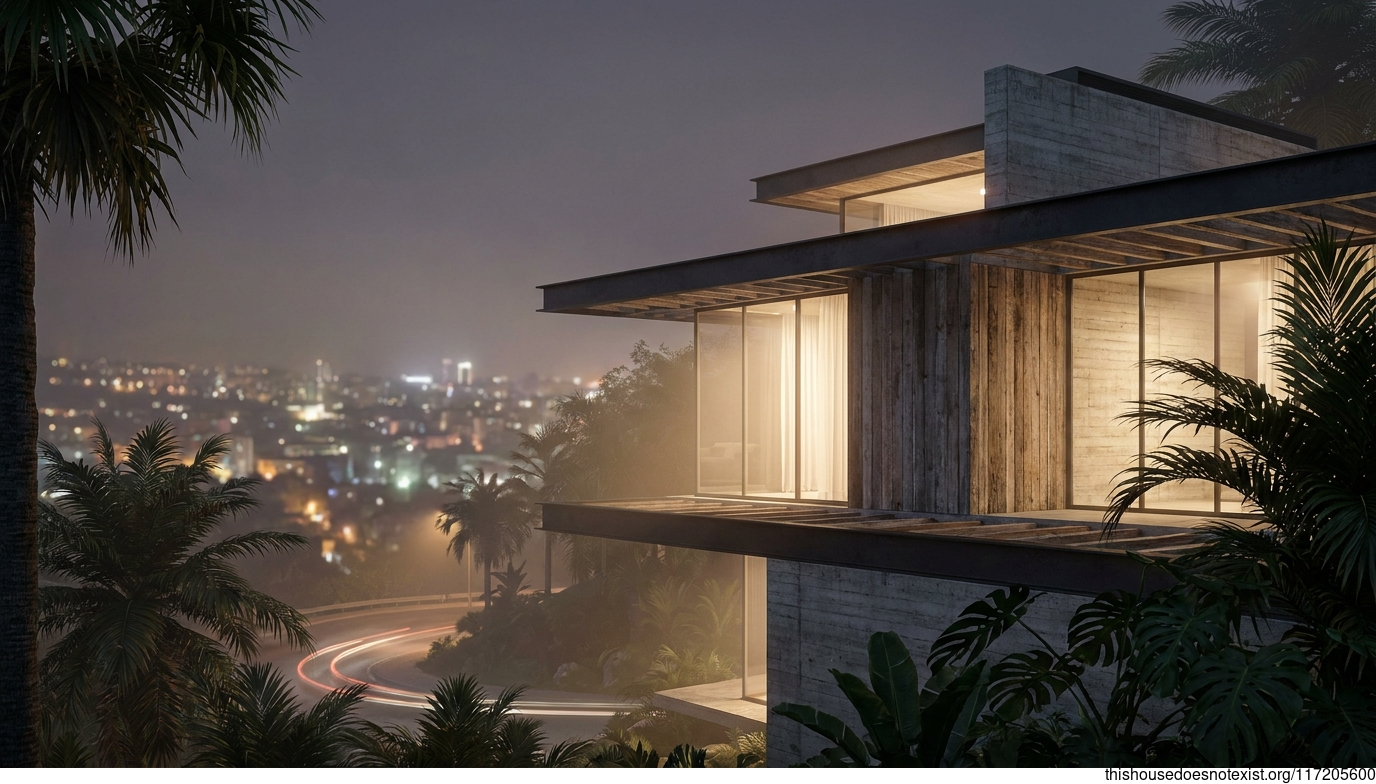 Modern Tropical Concrete House Night Ankara