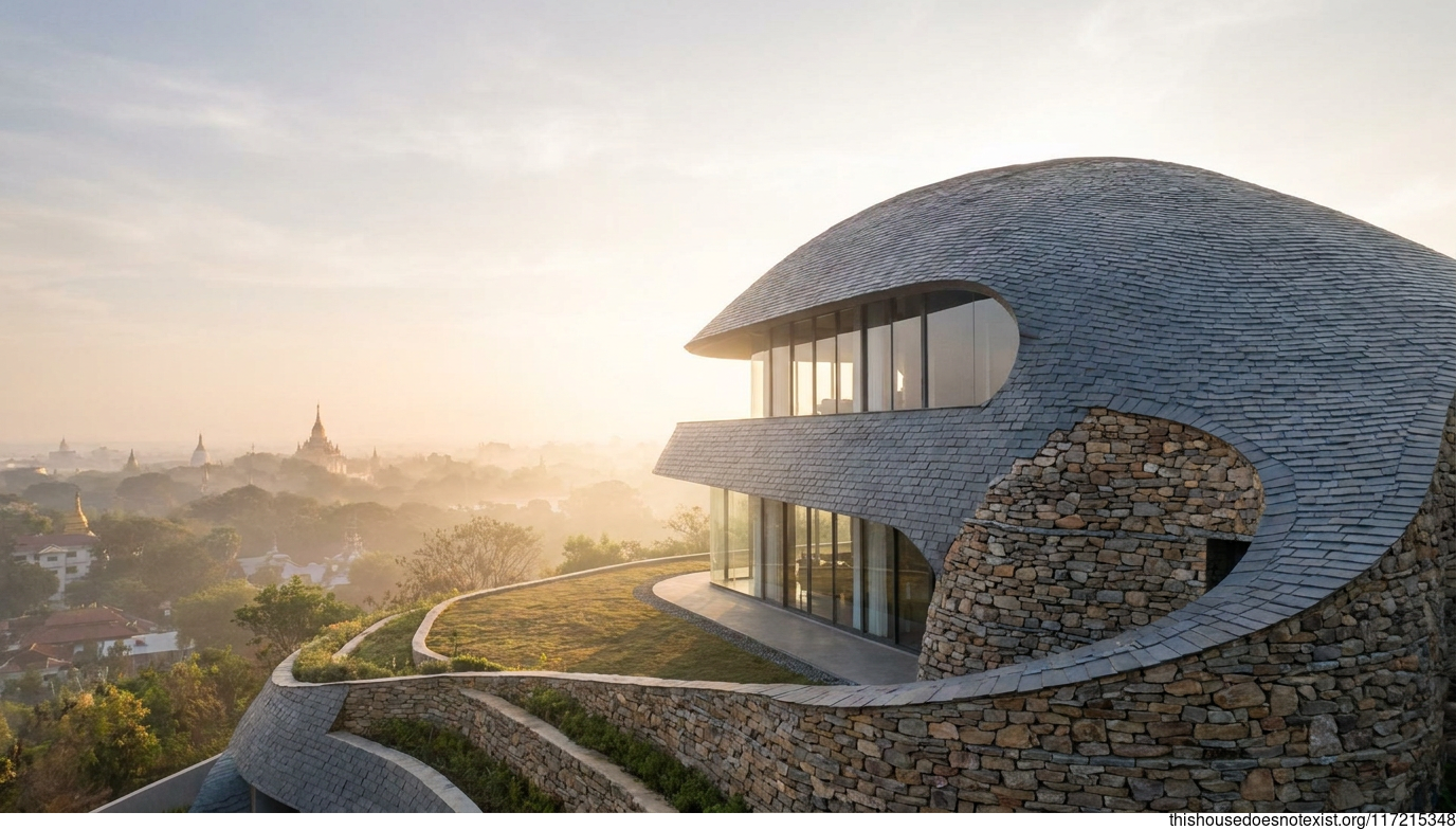 Futuristic Curved Glass Residence, Mandalay Sunrise