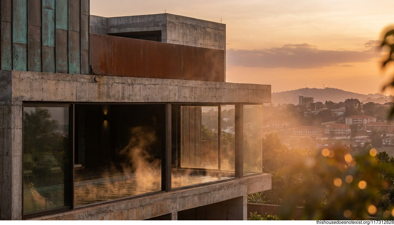Brutalist Kampala Sunset Steel House
