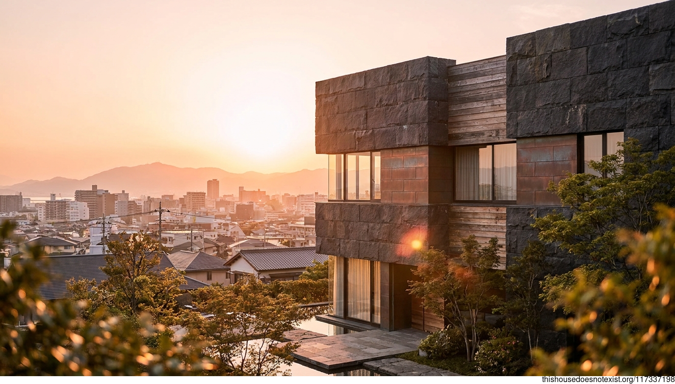 Black Stone Cedar House, Fukuoka Sunset