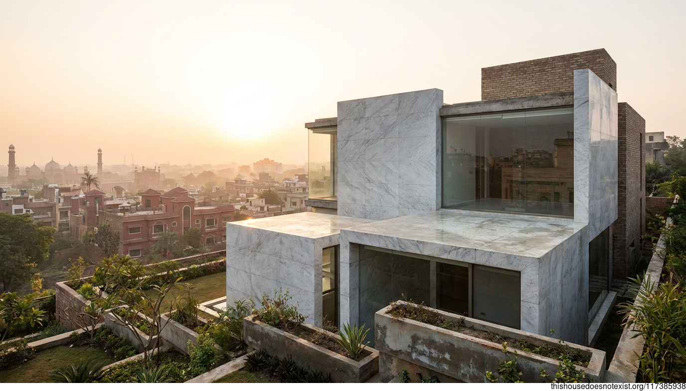 Lahore Brutalist Sunrise in Marble and Glass