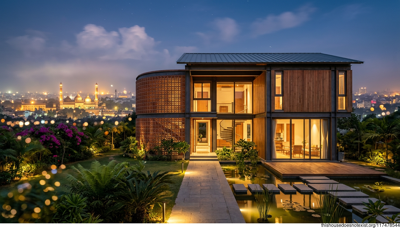 Circular Terracotta Modern Residence, Lucknow Night