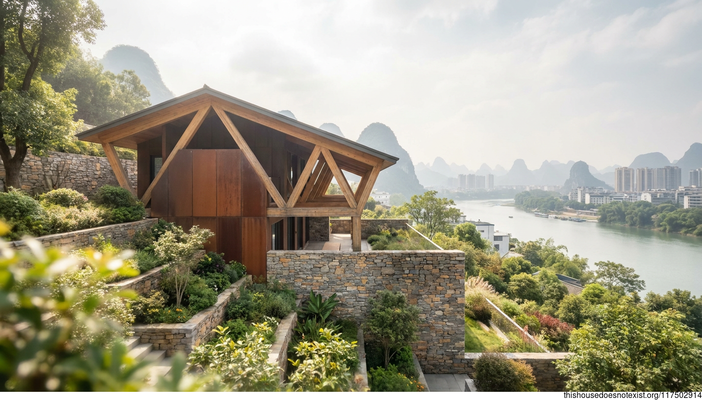 Triangular Timber House in Liuzhou, China