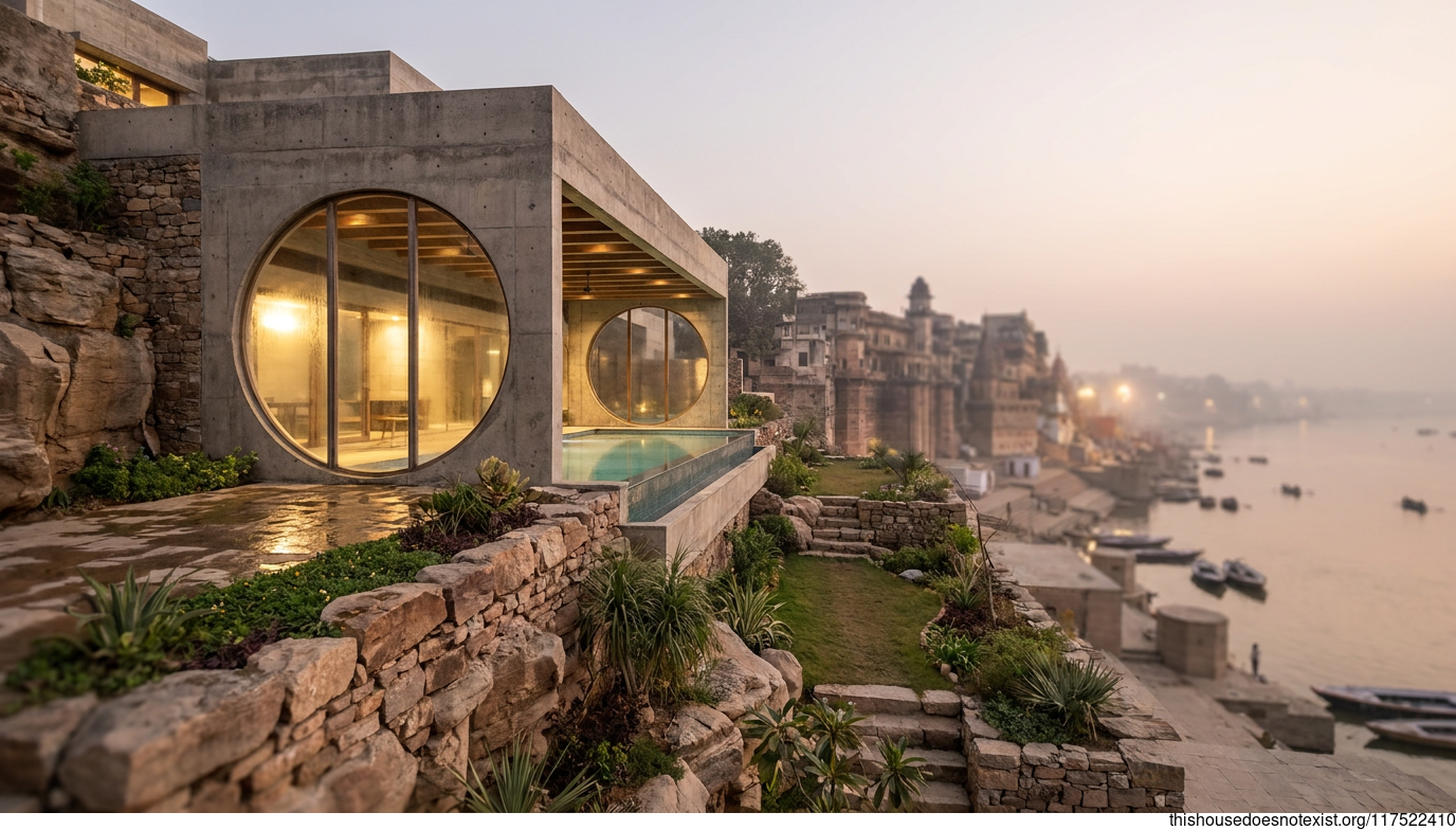 Brutalist Circular Glass Varanasi Retreat