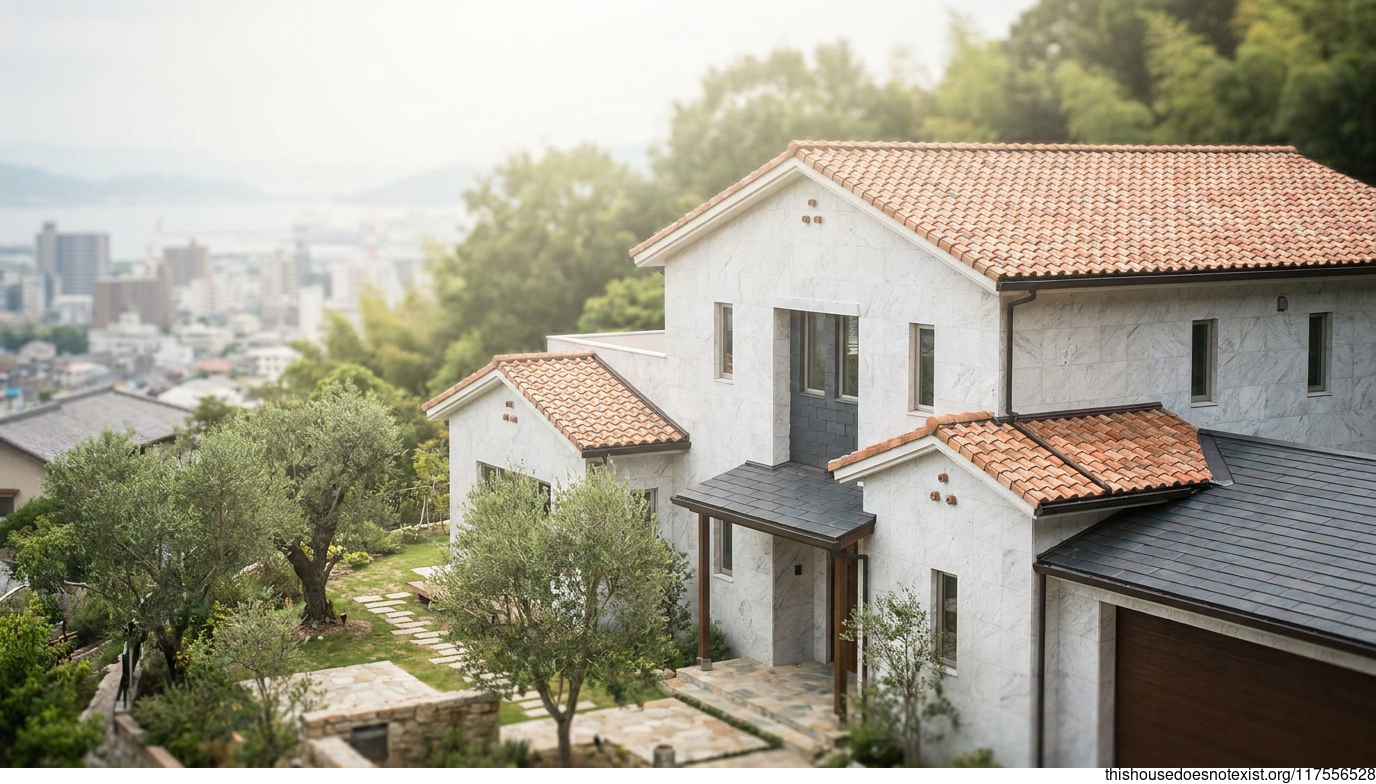 Polished Mediterranean Marble House in Hiroshima
