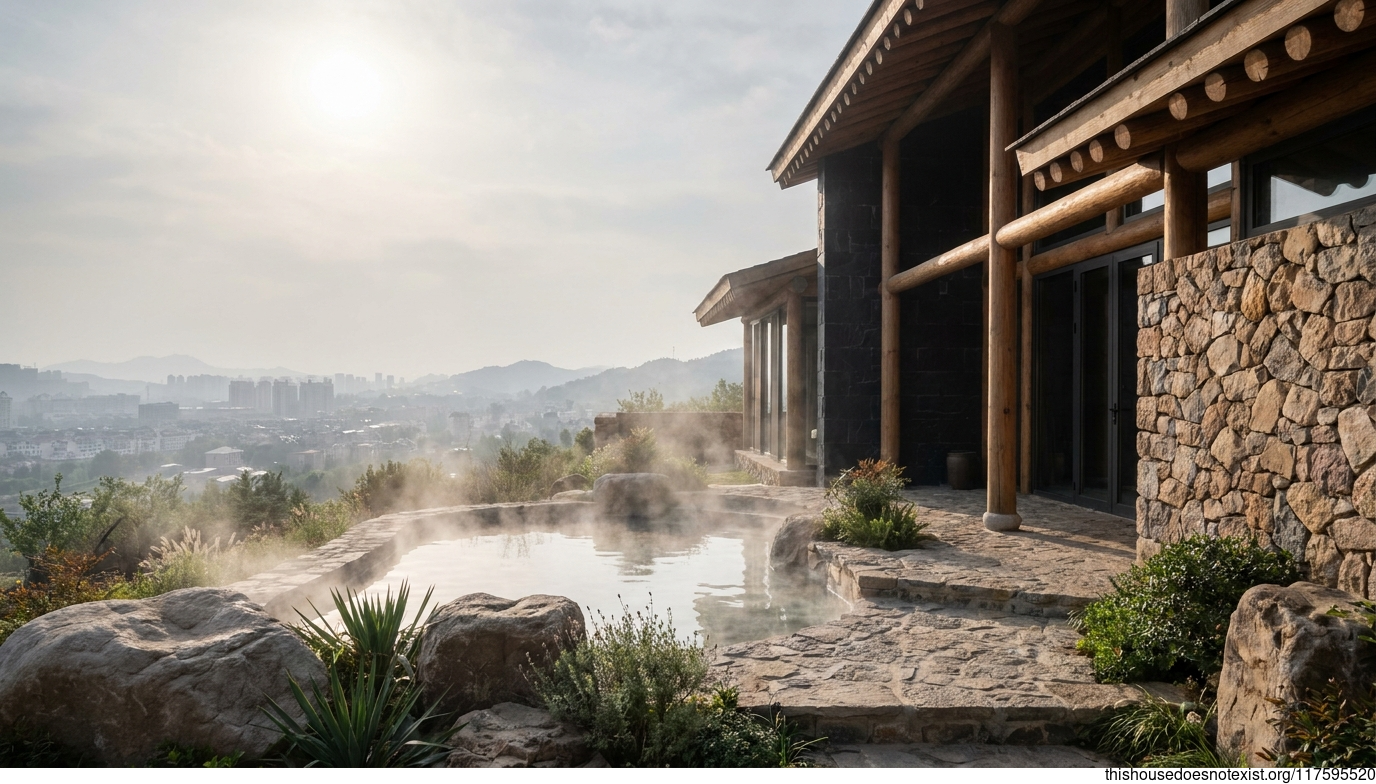 Circular Timber House with Hot Springs