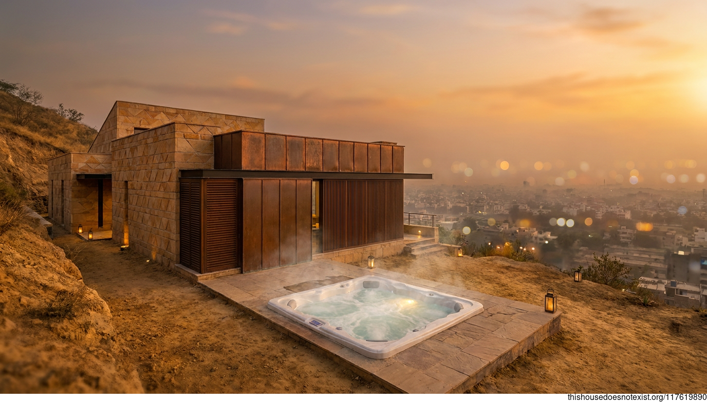 Mediterranean Minimalist Sandstone Sunset Retreat
