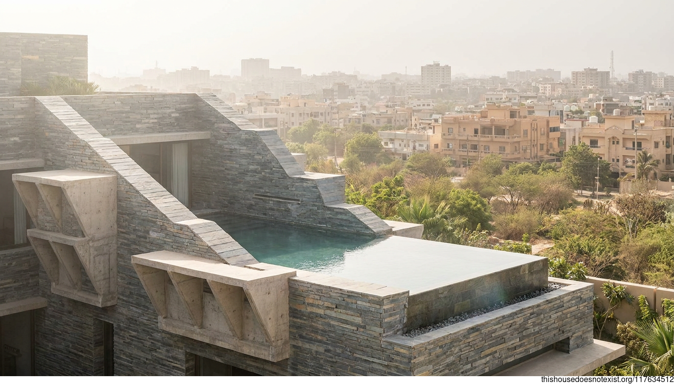 Modern Karachi Triangular Concrete Pool House
