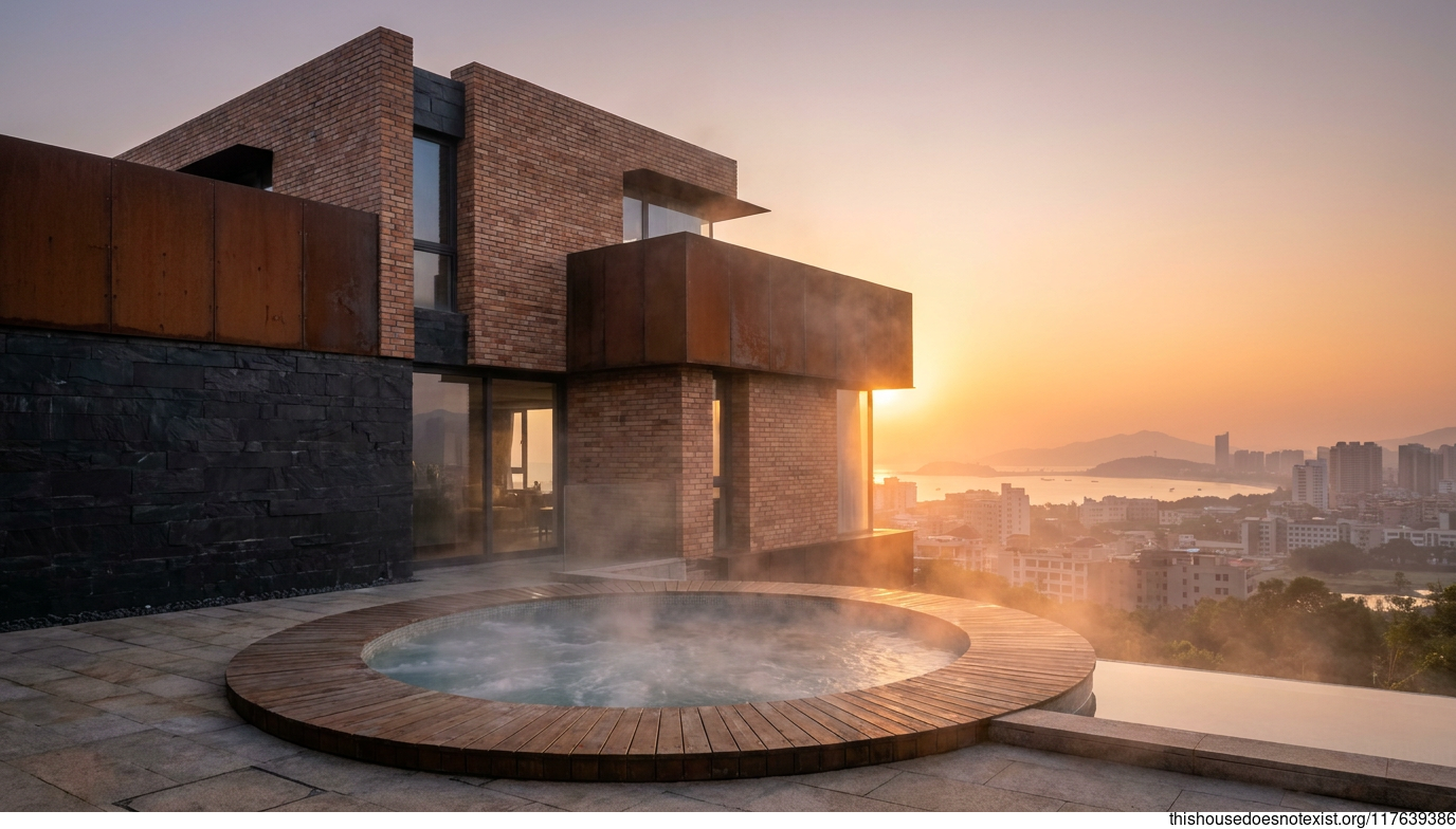Rectangular Corten House, Shantou Sunset
