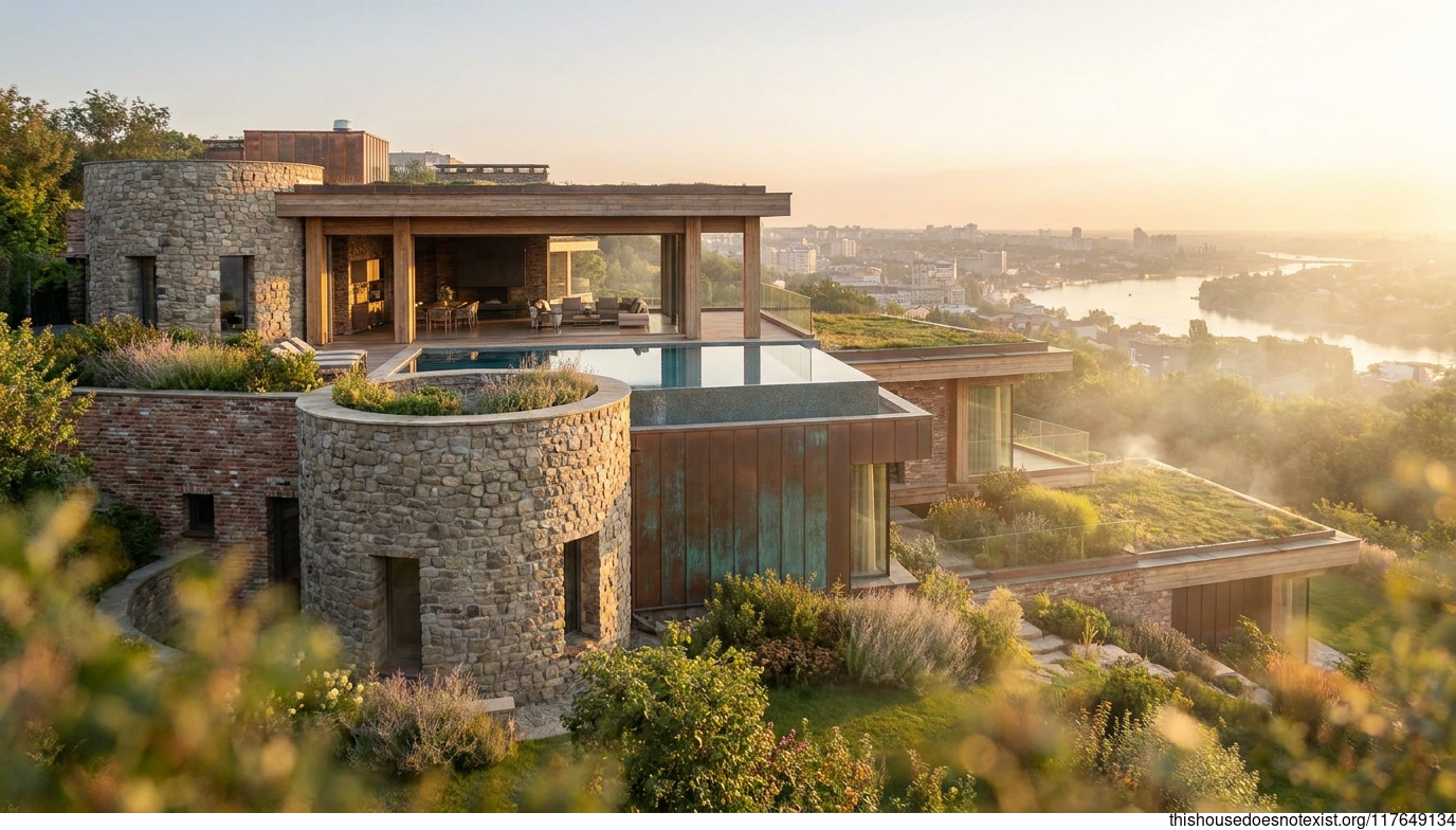 Eco-Maximalist Circular Villa at Sunset