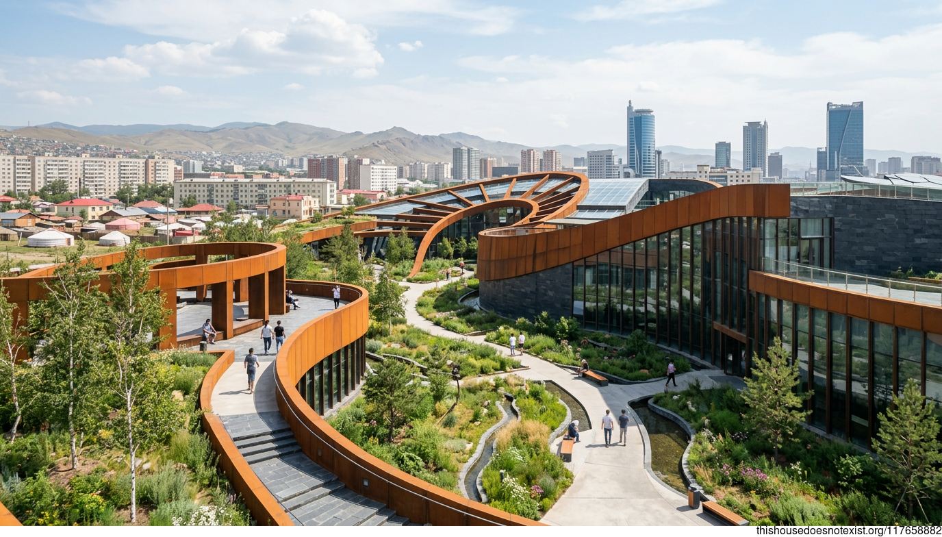 Curved Corten Garden, Ulaanbaatar Midday