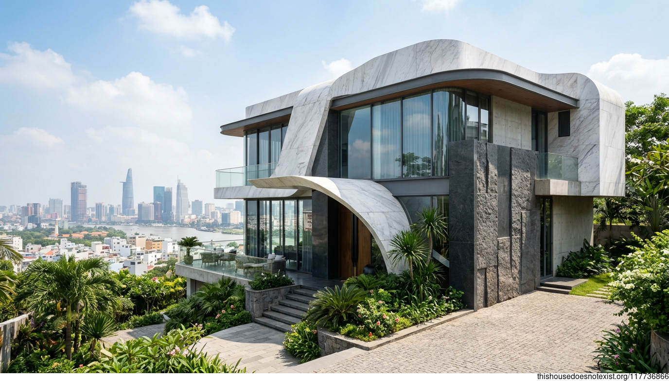 Curved Marble Meets Saigon Skyline