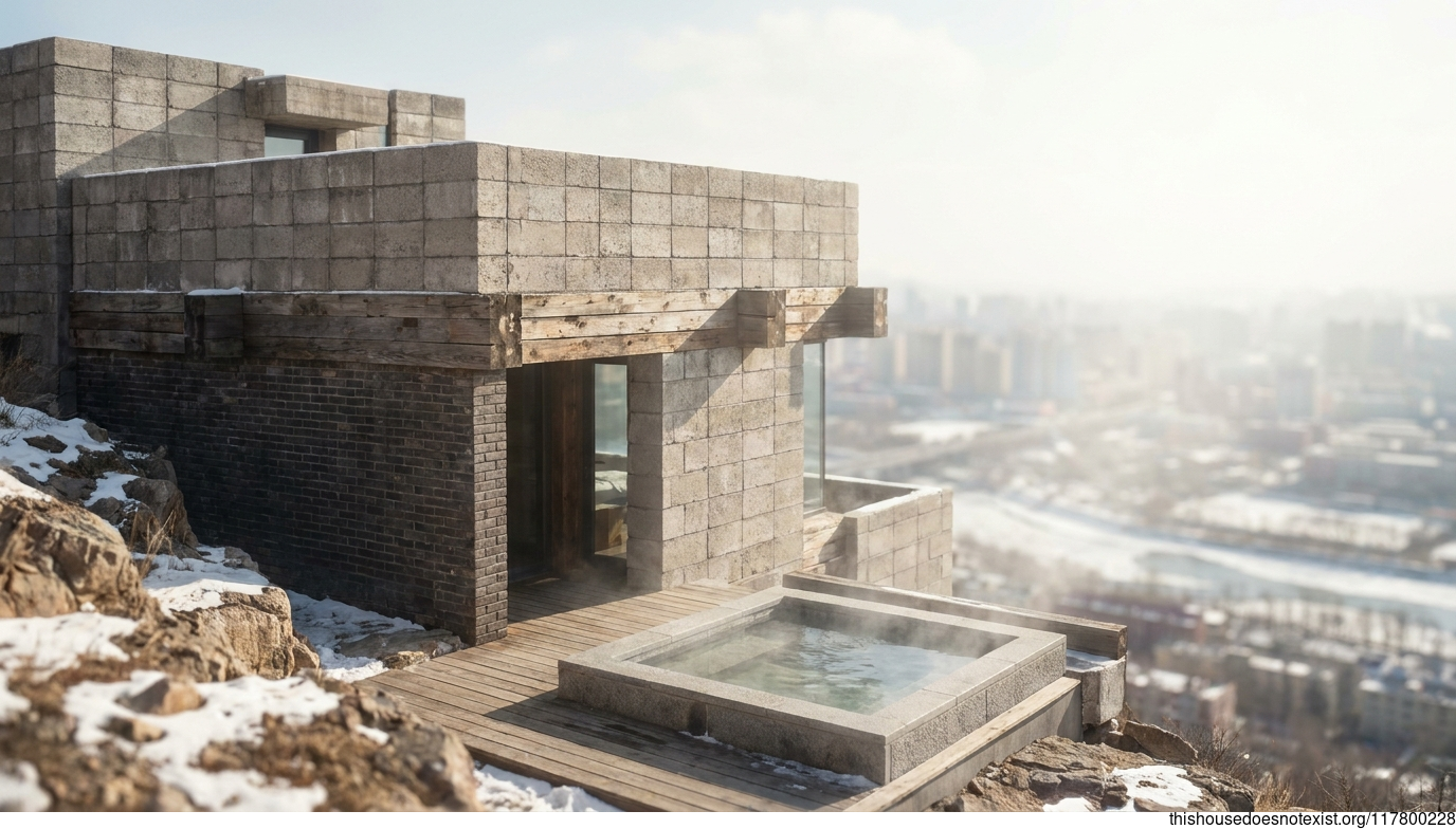 Concrete Brutalist Jacuzzi Retreat, Jilin