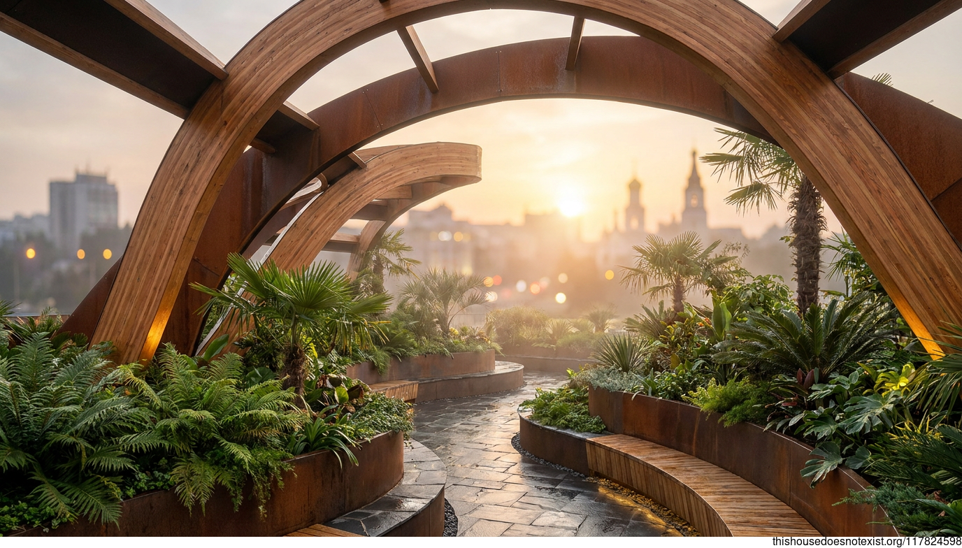 Curved Corten Sunset Garden